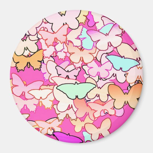 Aimant Papillons, roses multiples et profondes (Devant)