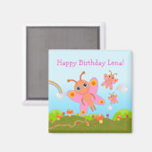 Aimant Papillons roses souhaitant un joyeux anniversaire (Recto/Verso)