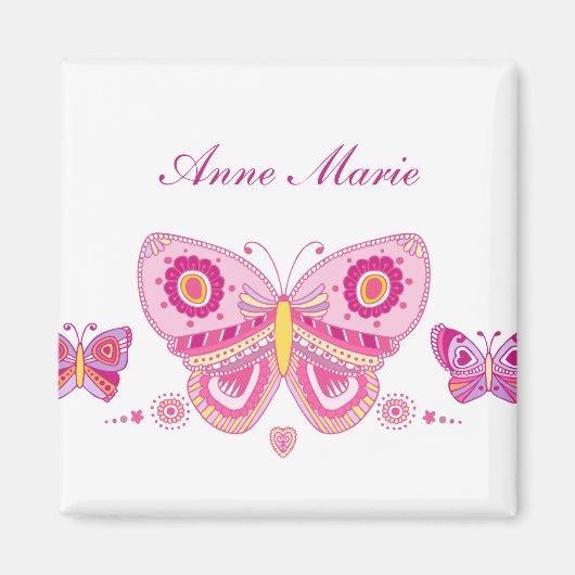 Aimant Papillons roses Texte personnalisé (Devant)