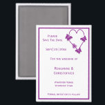 Aimant Papillons violets Mariage de conception cardiaque<br><div class="desc">Mariage enregistrer la date magnétique papillon conception du coeur. Customisez ce mariage de couleur violette enregistrez l'aimant de date avec vos détails mariages. Si vous avez besoin d'aide pour vous customiser, contactez-nous via le lien de cette page. Papillon de couleur violet et conception du coeur mariage personnalisé enregistrer la date...</div>