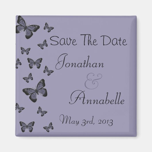 Aimant Papillons Violets Sauvegarder La Date (Devant)