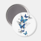 Aimant Papillons volants bleus Morpho (Recto/Verso)