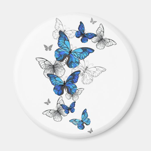 Aimant Papillons volants bleus Morpho (Devant)