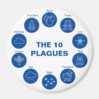 Aimant Pâque Les 10 Plagues Sèder Bleu et Blanc