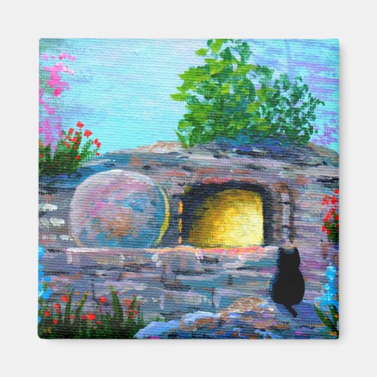 Aimant Pâques Chat Art Chrétien Tombe Vide (Devant)