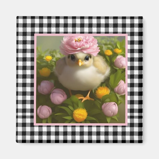Aimant Pâques Fleurs et poussins mignons (Devant)