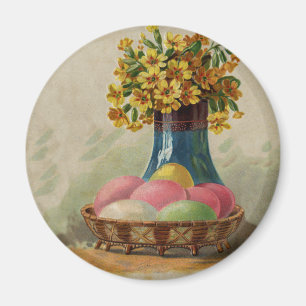 Aimant Pâques Panier Œufs Fleurs Antique