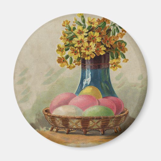 Aimant Pâques Panier Œufs Fleurs Antique (Devant)