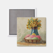Aimant Pâques Panier Œufs Fleurs Antique (Recto/Verso)