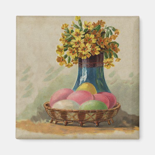 Aimant Pâques Panier Œufs Fleurs Antique (Devant)