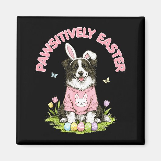 Aimant Pâques positivement border collie oreilles de lapi (Devant)