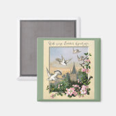 Aimant Pâques vintage, colombes blanches oiseaux et fleur (Recto/Verso)