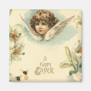 Aimant Pâques vintage, fleurs de lys victoriennes et ange