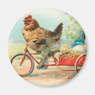 Aimant Pâques vintage Poulet à vélo Oeuf de Pâques
