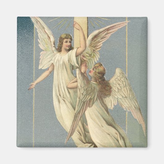 Aimant Pâques vintages, Anges victoriens avec croix (Devant)