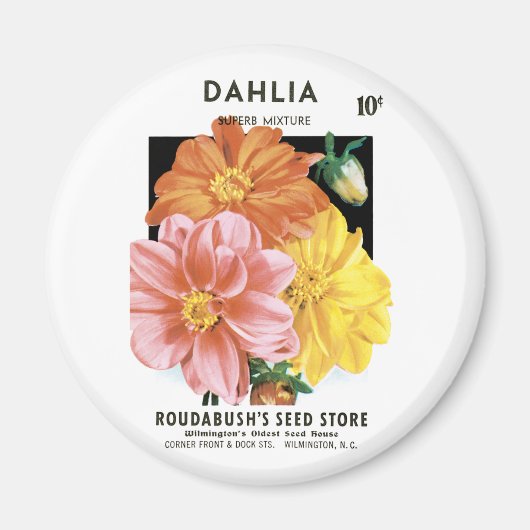 Aimant Paquet de semences vintage, Fleurs de jardin Dahli (Devant)