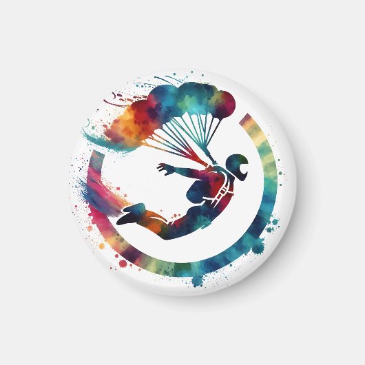 Aimant Parachutiste coloré à l'aquarelle (Devant)