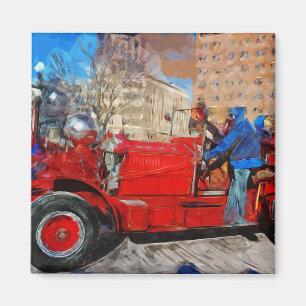 Aimant Parading Antique Fire Truck Impressionnisme Abstra