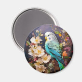 Aimant Parakeet mignonne et fleurs (Recto/Verso)