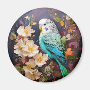 Aimant Parakeet mignonne et fleurs