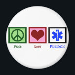 Aimant Paramètre Peace Love<br><div class="desc">Un beau cadeau EMT pour un médecin. Un signe de paix,  un coeur,  et le symbole médical d'un ambulancier qui guérit les gens en ambulance.</div>