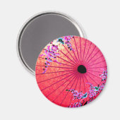 Aimant parasol oriental japonais floral rose peint (Recto/Verso)