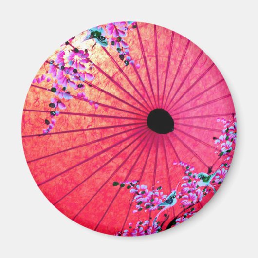 Aimant parasol oriental japonais floral rose peint (Devant)