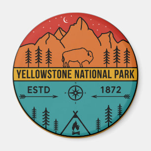 Aimant Parc national de Yellowstone Rétro Wyoming USA Bi