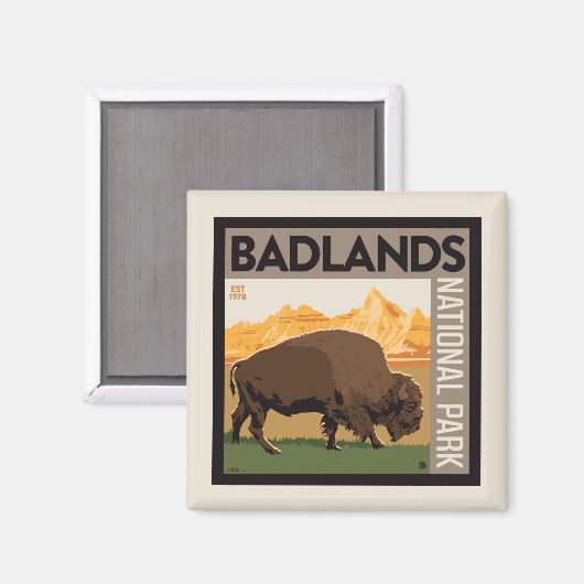 Aimant Parc national des Badlands | Buffalo (Recto/Verso)