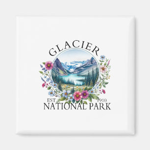 Aimant Parc national du Glacier Floral Retro Randonnée Ca