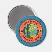 Aimant Parc national olympique Hoh Rainforest Retro Compa (Recto/Verso)