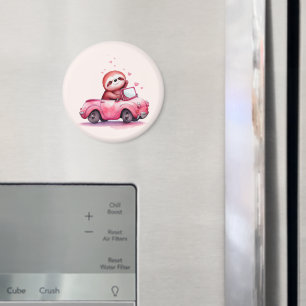 Aimant Paresseux mignon conduisant une décapotable rose