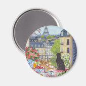 Aimant Paris Balcony Cat Breakfast Eiffel Tower Fridge (Recto/Verso)