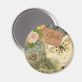 Aimant Paris France Art Antique Collage Eiffel Français (Recto/Verso)