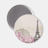 Aimant Paris France Design avec Roses roses roses Eiffel (Recto/Verso)