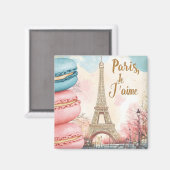 Aimant Paris, Je T'aime - Tour Eiffel avec Macarons (Recto/Verso)