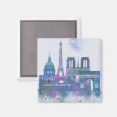 Aimant Paris Skyline - Aquarelle bleu (Recto/Verso)