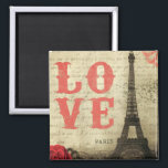 Aimant Paris vintage<br><div class="desc">Image vintage de la Tour Eiffel à Paris,  France. Une vieille lettre d'amour française s'estompe dans l'arrière - plan.</div>