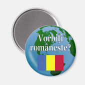 Aimant Parles-tu roumain ? en roumain. Drapeau et globe (Recto/Verso)