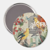 Aimant Parrot Jaune Tropical Antique Fleur (Recto/Verso)