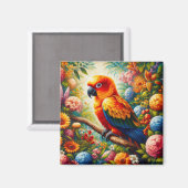 Aimant Parrot Sun Conure aux fleurs colorées (Recto/Verso)