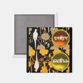 AIMANT PARROTS ART DÉCO FLEURS JAUNES BROWN PROPRES (Recto/Verso)