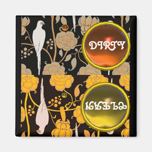 AIMANT PARROTS ART DÉCO FLEURS JAUNES BROWN PROPRES (Devant)