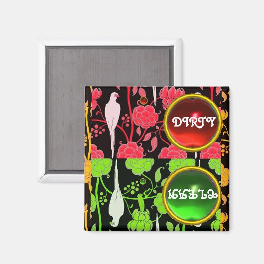 AIMANT PARROTS ART DÉCO, FLEURS VERTES ROUGES JOLIMENT PR (Recto/Verso)