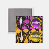 AIMANT PARROTS ART DÉCO PURPLE JAUNE FLEURS JOLIES PROPRE (Recto/Verso)