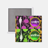 AIMANT PARROTS ART DÉCO PURPLE VERT FLEURS DIRTY PROPRE (Recto/Verso)