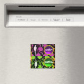 AIMANT PARROTS ART DÉCO PURPLE VERT FLEURS DIRTY PROPRE (In Situ (Lave-vaisselle))