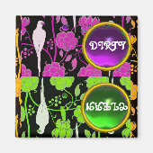 AIMANT PARROTS ART DÉCO PURPLE VERT FLEURS DIRTY PROPRE (Devant)