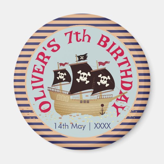 Aimant Parti Anniversaire de enfant de navire pirate (Devant)