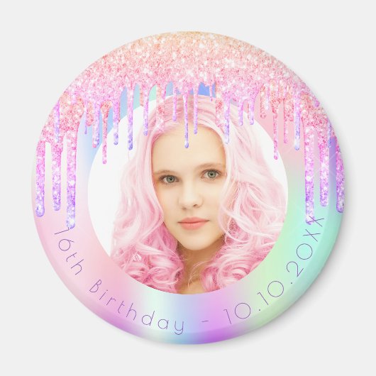 Aimant Parties scintillant arc-en-ciel d'anniversaire gou (Devant)